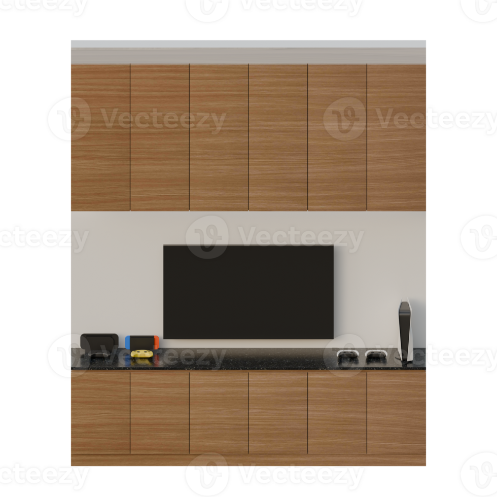 Dark Wood TV Table Set Top Front View 3D Render Illustration png