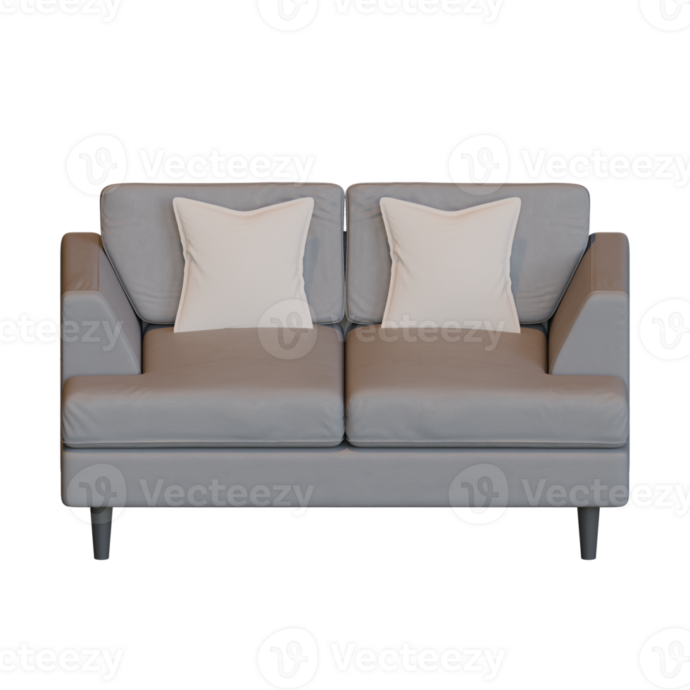 Grey Two Seater Sofa Top Front View 3D Render Illustration png