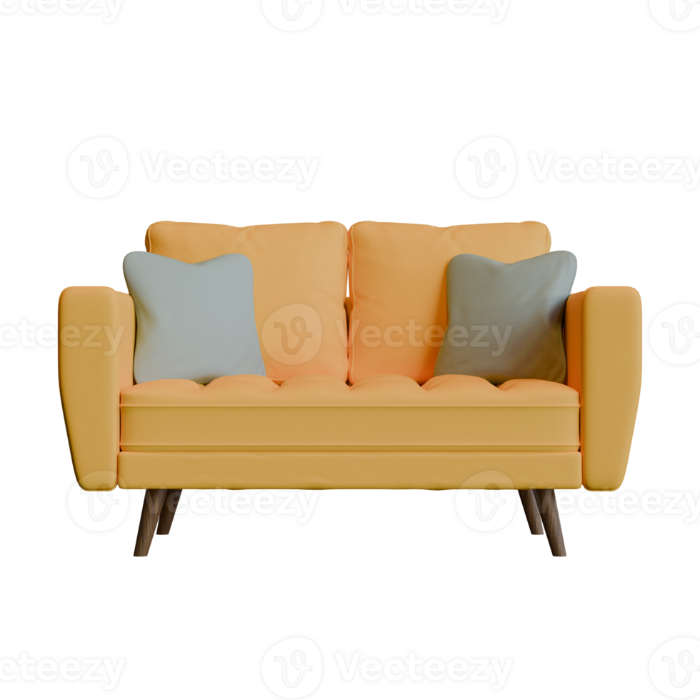 Yellow Two Seater Sofa Front View 3D Render Illustration png