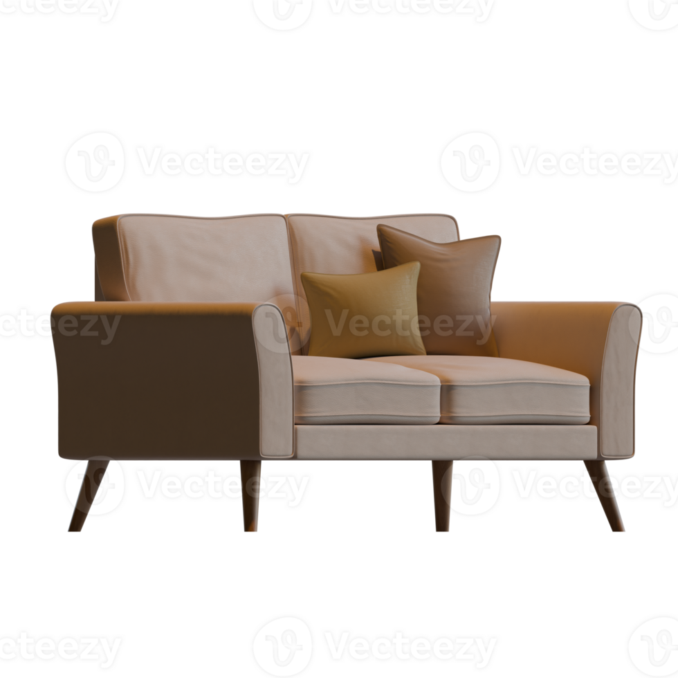 Beige Two Seater Sofa Side View 3D Render Illustration png