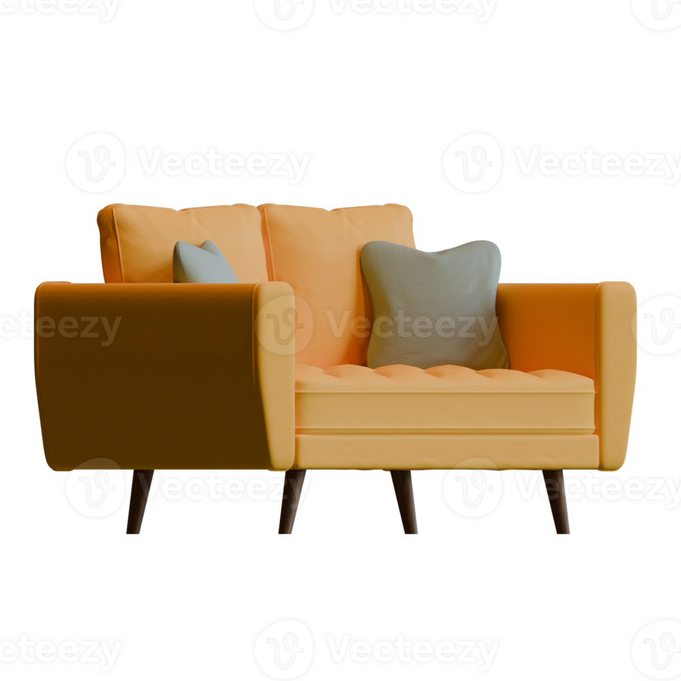 Yellow Two Seater Sofa Side View 3D Render Illustration png
