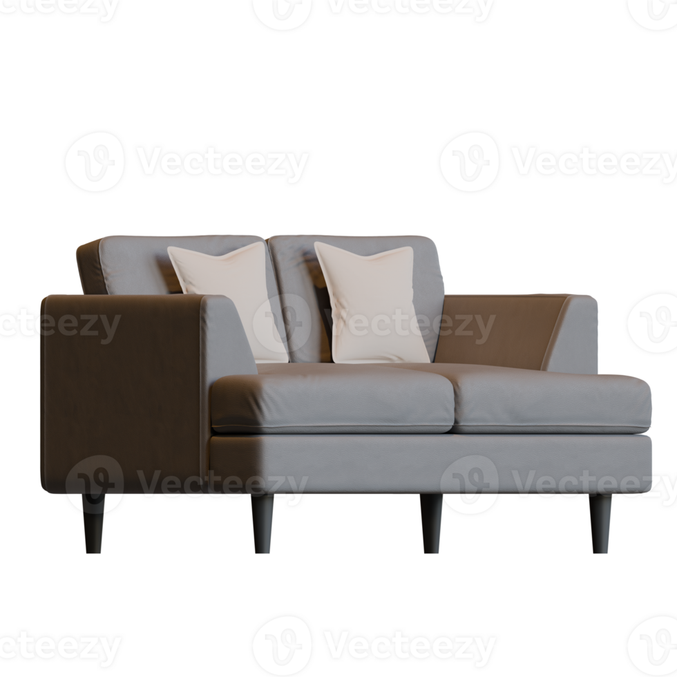 Grey Two Seater Sofa Side View 3D Render Illustration png