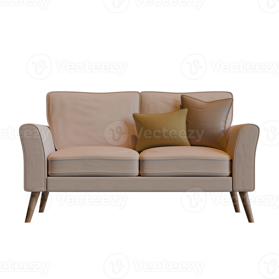 Beige Two Seater Sofa Front View 3D Render Illustration png