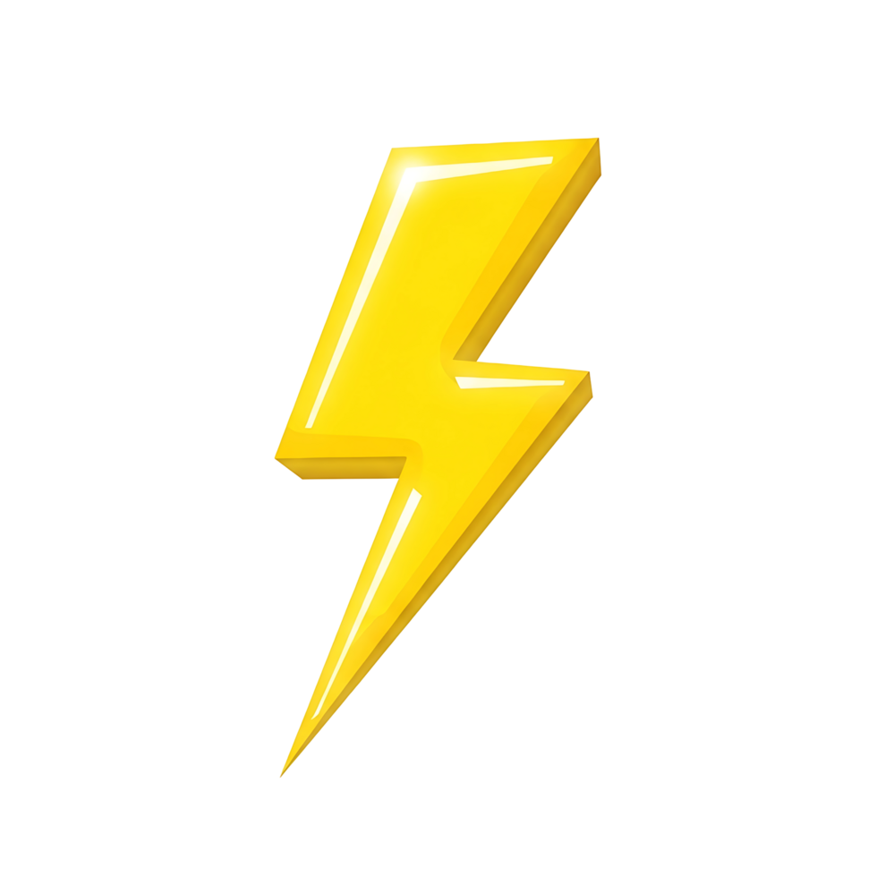 Bright Yellow 3D Lightning Bolt Icon Isolated png