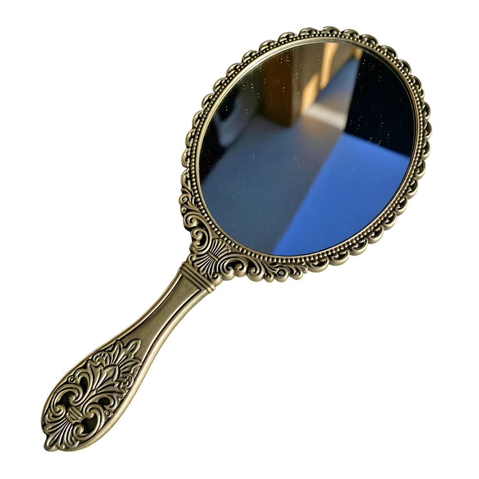 Ornate Vintage Hand Mirror with Gold Frame png