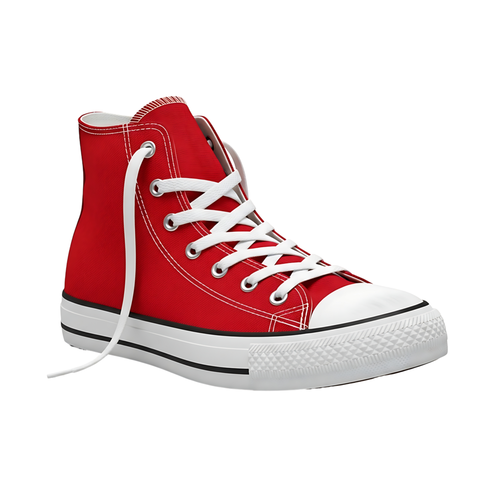 Classic Red High-Top Sneaker with White Laces png