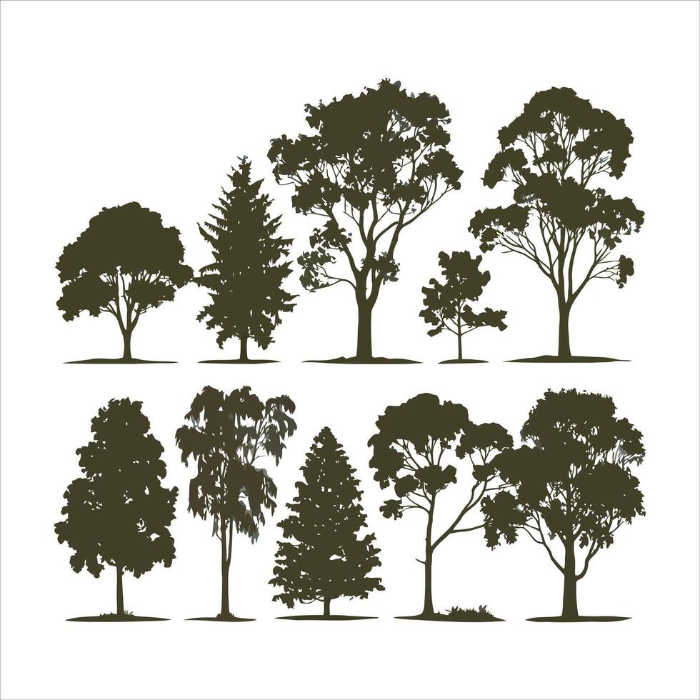 Collection of diverse tree silhouettes in various shapes and sizes vector