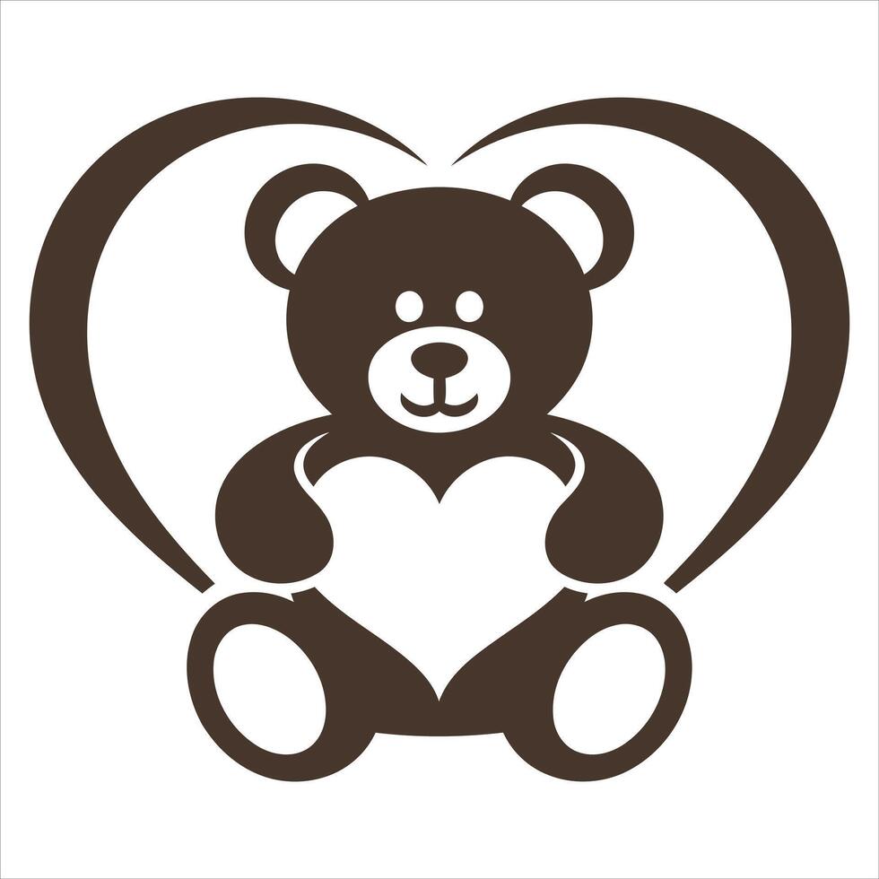 Cute teddy bear holding a heart inside a heart shape vector