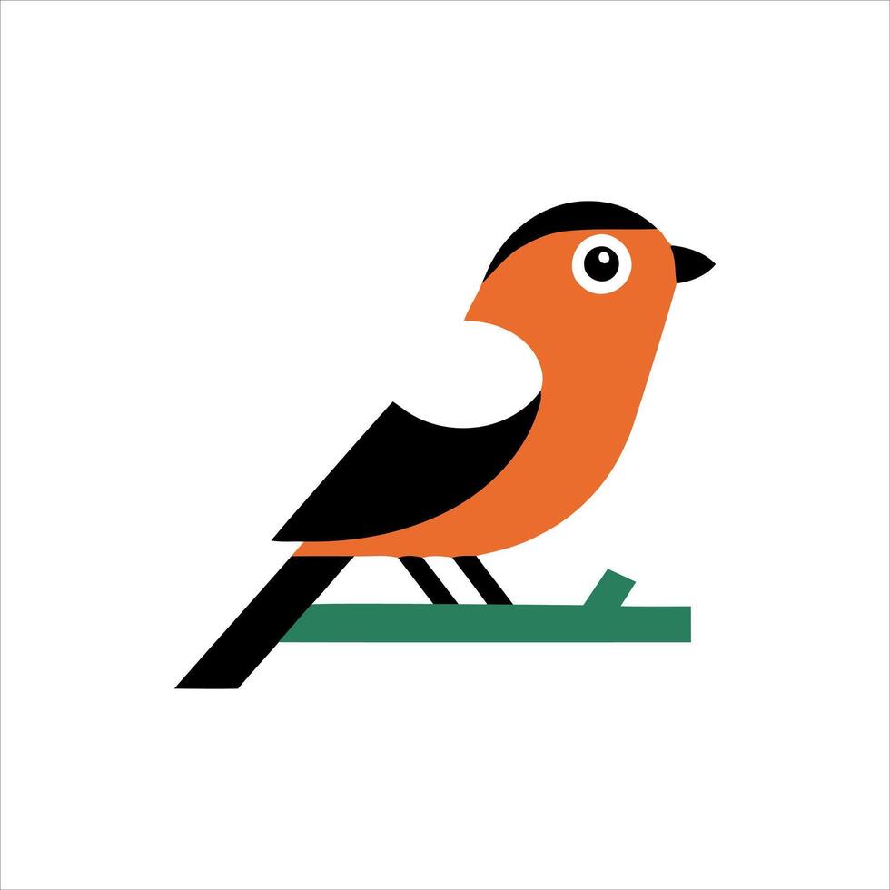 Stylized orange and black bird perched on a green branch vector