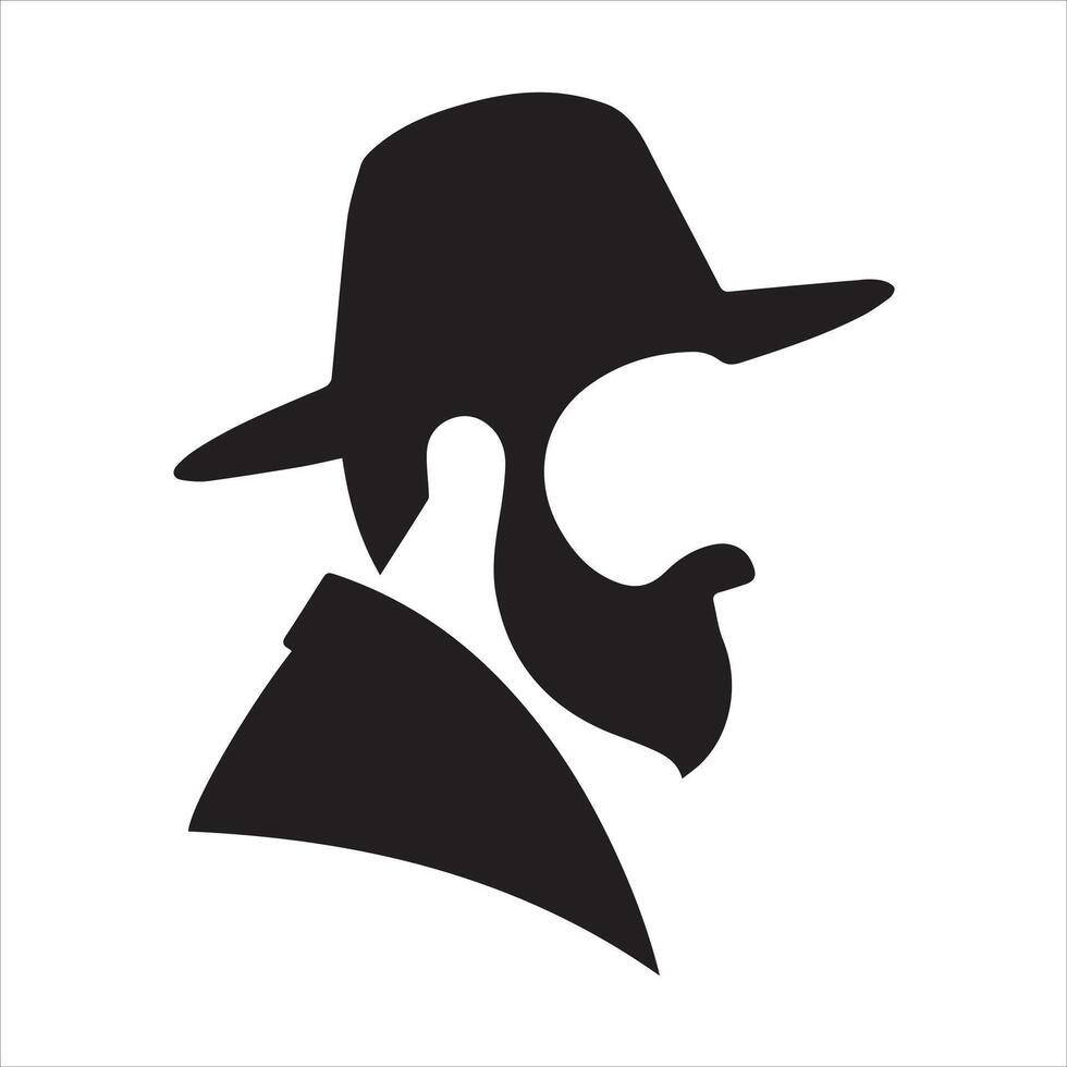 Stylized silhouette of a man in a hat with a beard vector