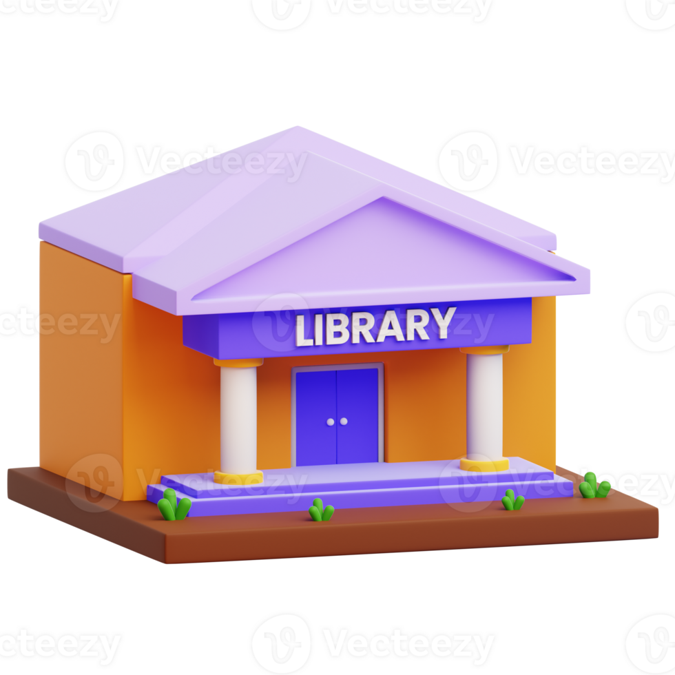 A vibrant, stylized illustration of a library building. This charming image embodies the essence of knowledge and learning, the architectural structure beckons with an inviting aura png