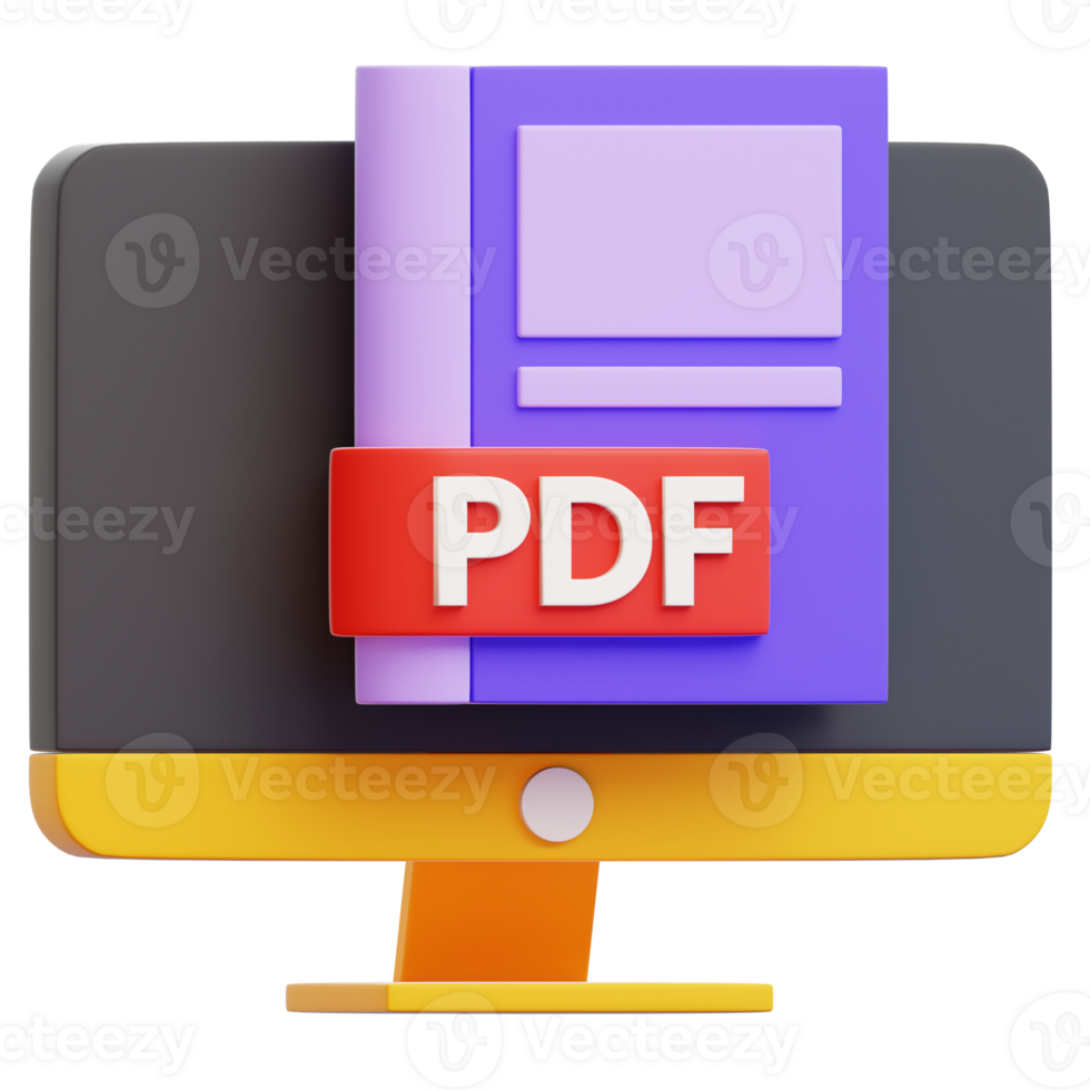 A modern digital illustration showcases a screen, book, and PDF emblem, signifying online resources and e-learning png