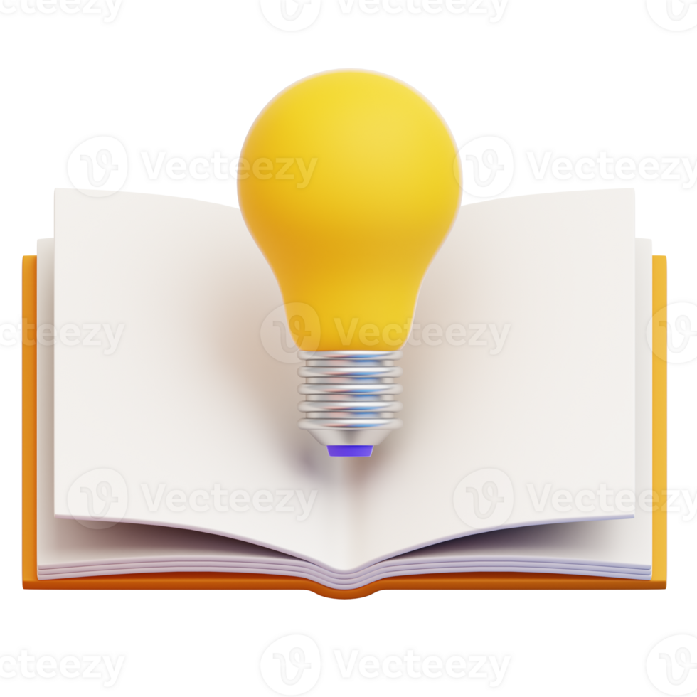 An open book cradles a glowing light bulb, embodying the power of knowledge and the spark of innovation png