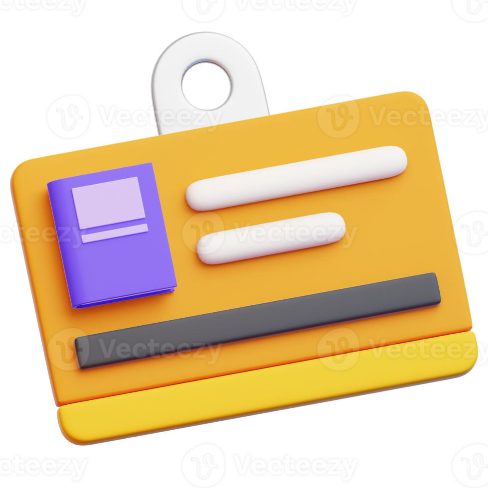 3D render of a colorful identification card tag, presenting information and personnel data access with modern design png