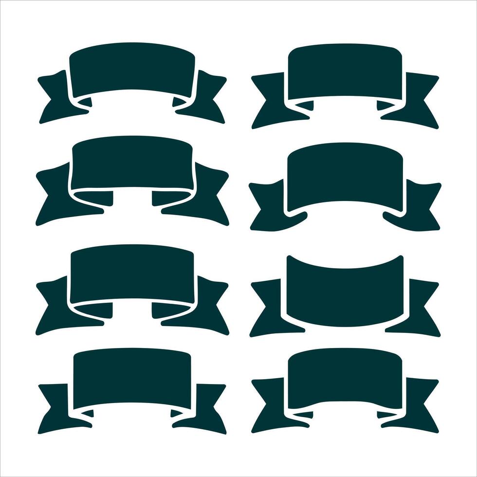 Collection of eight dark teal ribbon banners on a white background vector