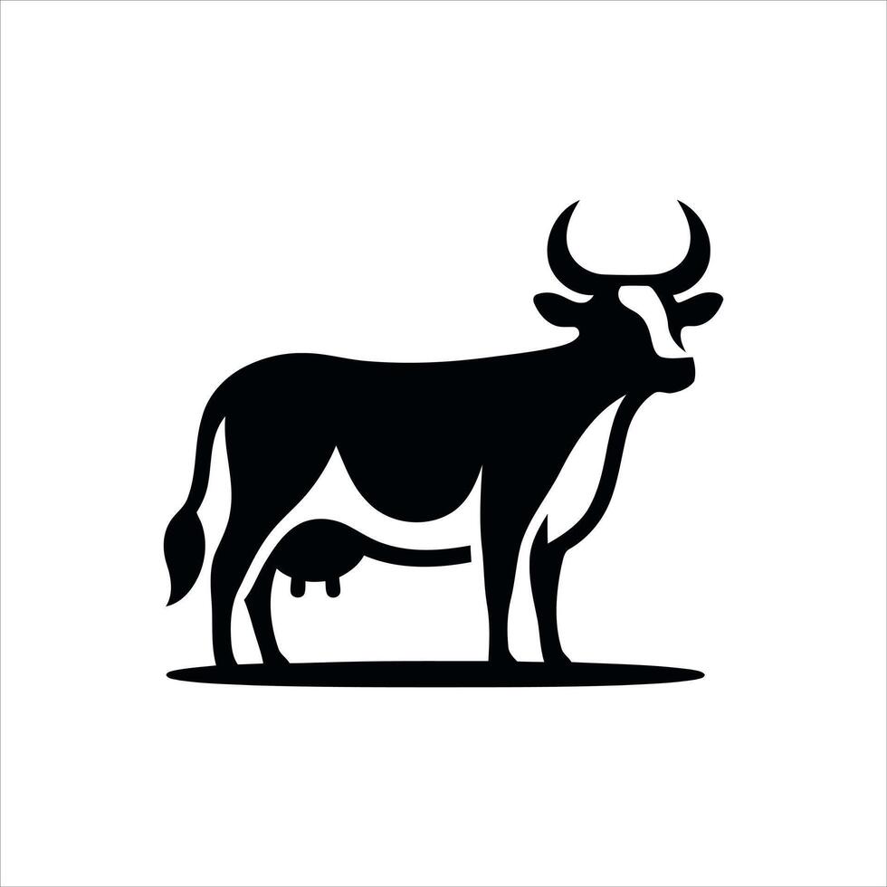 Stylized black silhouette of a dairy cow with udder and horns vector