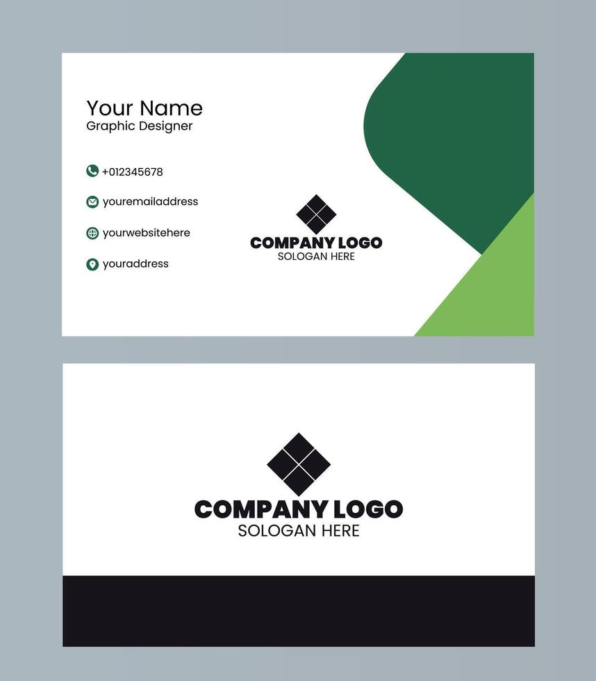 Modern graphic designer business card with green and white geometric accents vector