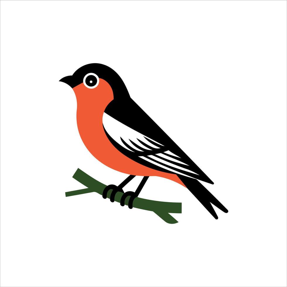 Stylized bullfinch bird with orange breast perched on a branch vector