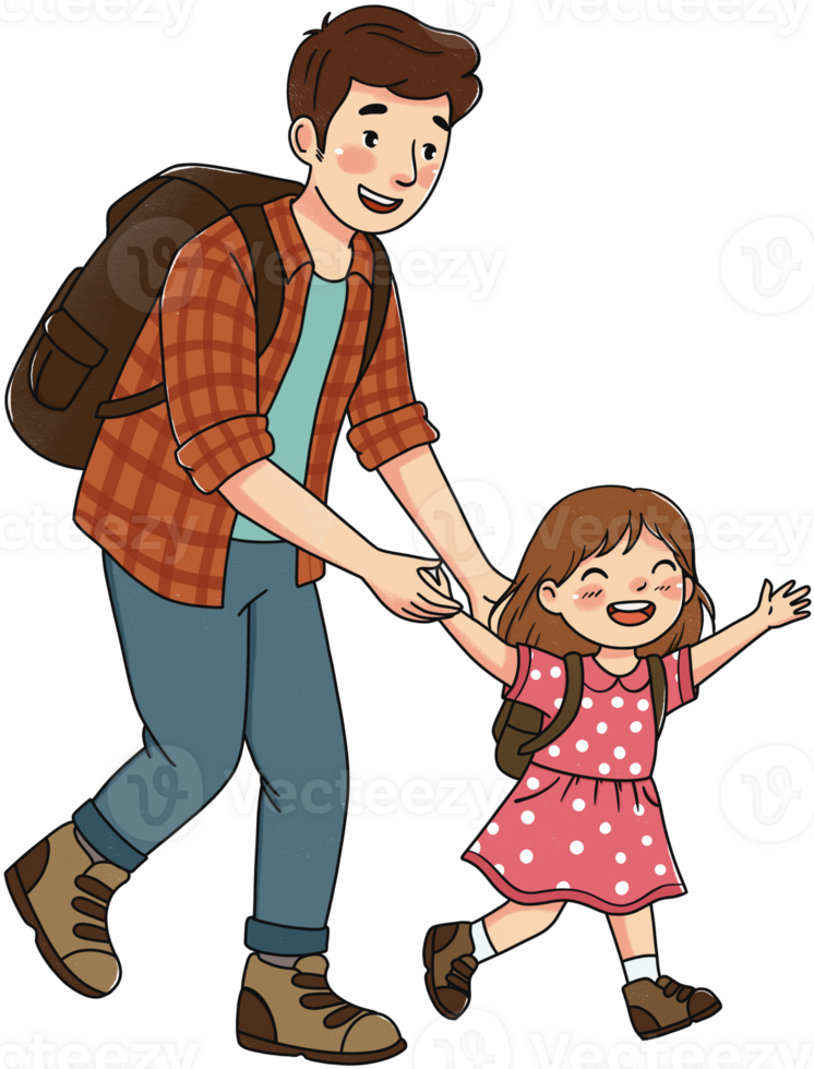 father and his Child Walking Together png