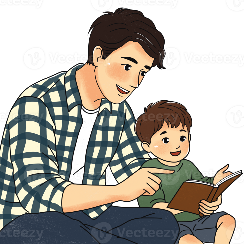 Father Reading a book to Child png