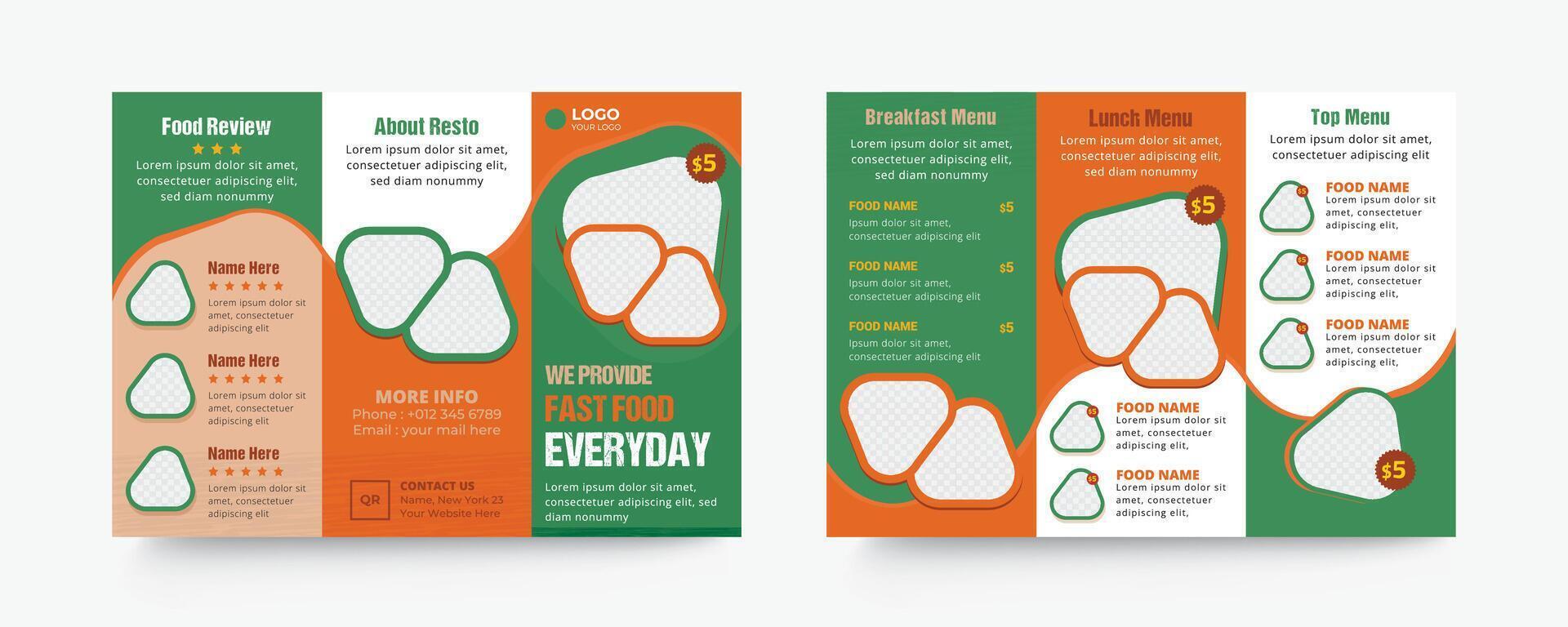 Fast Food trifold menu design template vector