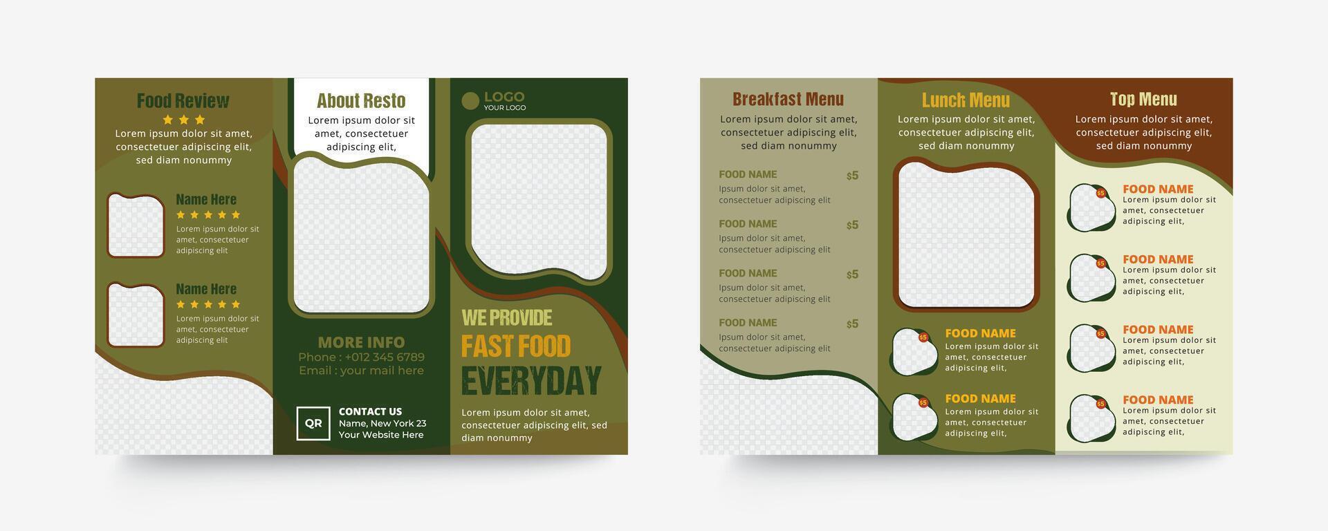 Restaurant food trifold menu design template vector