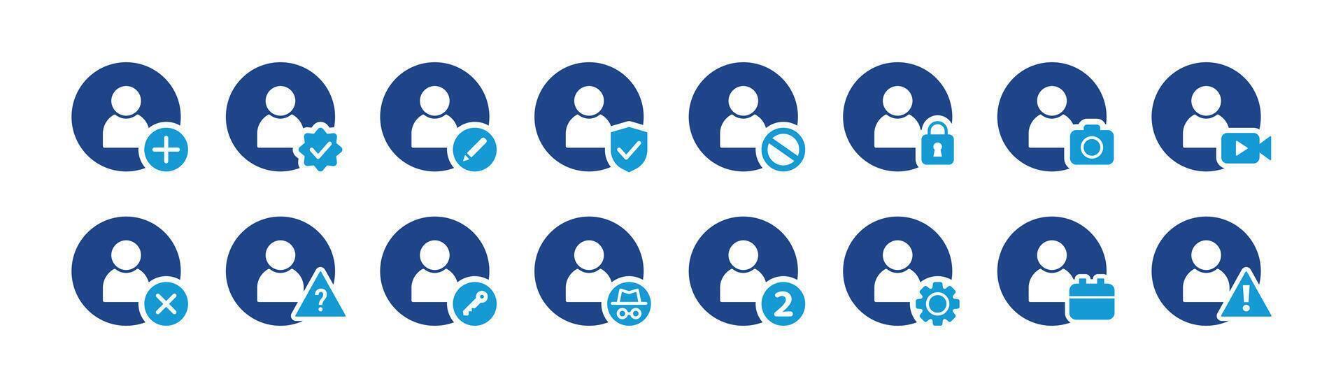 Icon Set of User, Avatar, Add, Verified, Secure, Private, Profile, Account Setting and More. Perfect for presentations, Website and app designs. Icon Blue Style vector
