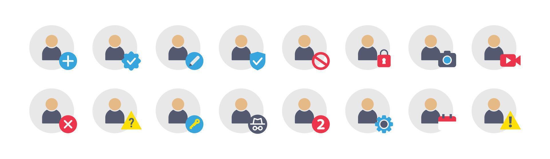 Icon Set of User, Avatar, Add, Verified, Secure, Private, Profile, Account Setting and More. Perfect for presentations, Website and app designs. Icon Flat Style vector