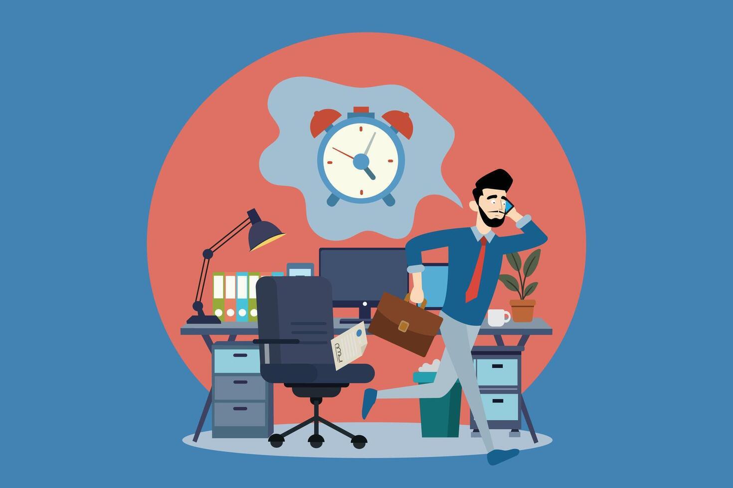 Busy Businessman Running with Phone. man who was late for a business meeting and ran there. vector
