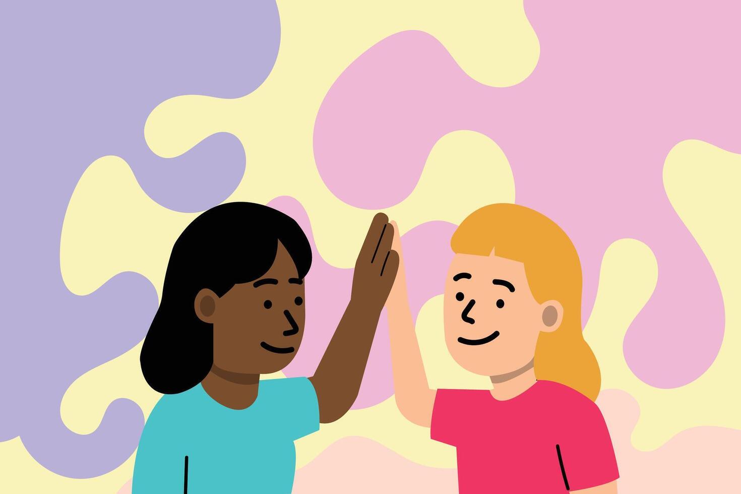 Flat Friendship Illustration - Two Friends Giving a High Five A playful scene of two friends giving each other a high five to celebrate their bond and achievements. vector