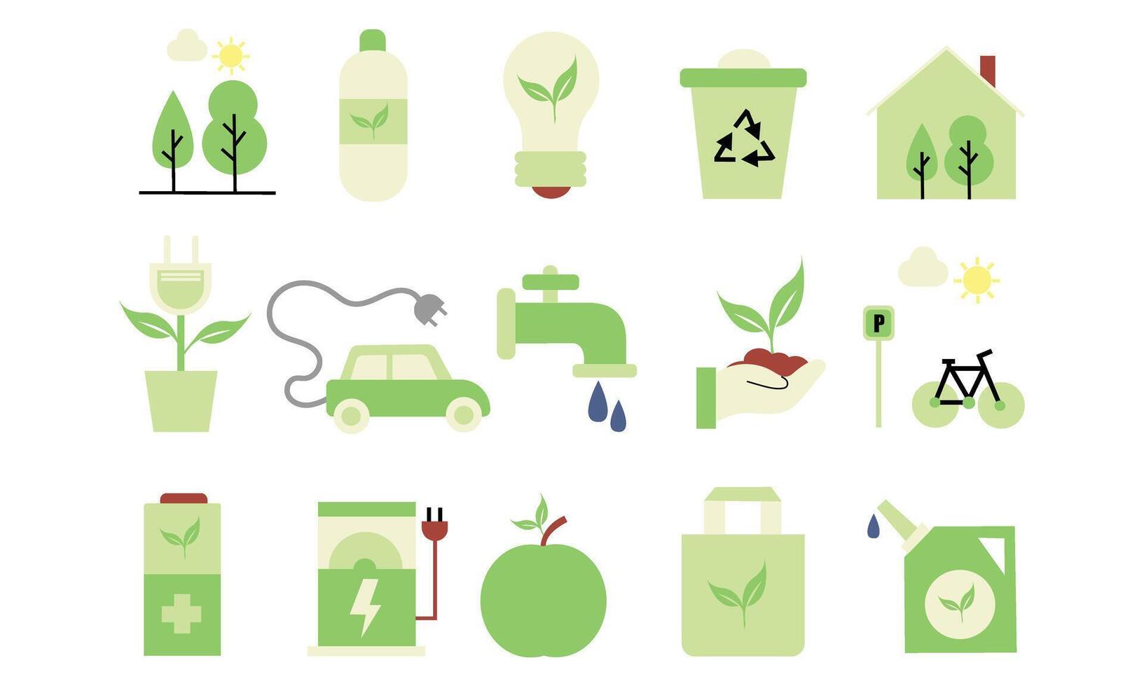 lat design ecology icon set featuring themes of sustainability, renewable energy, environmental conservation, and green living. vector