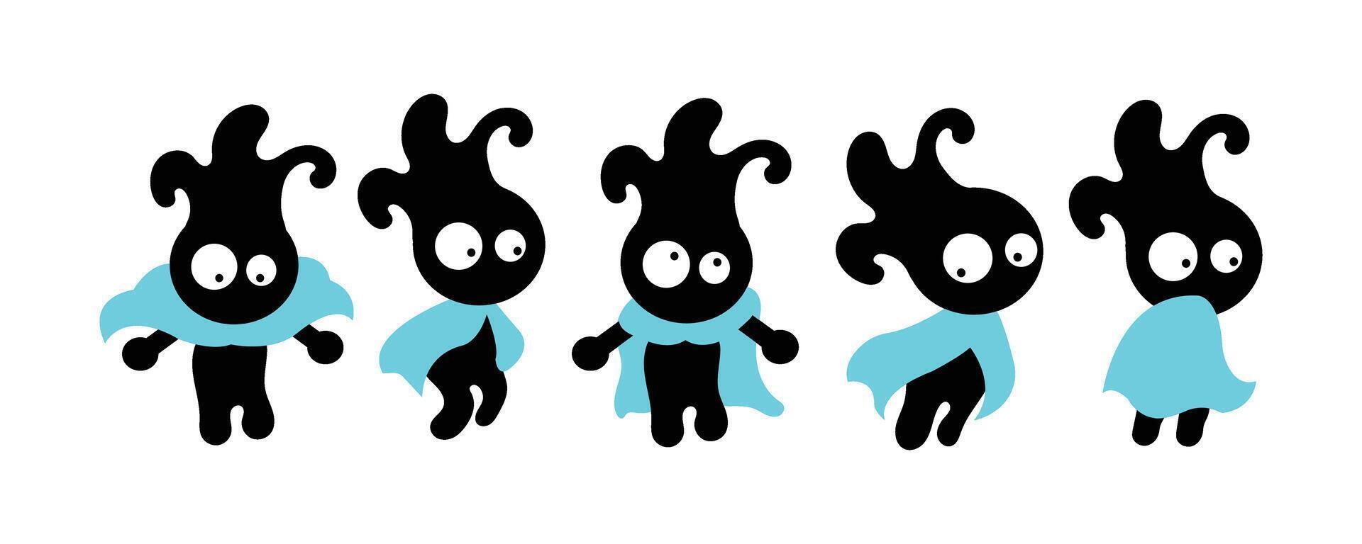 Cute Superhero Mascot Character Set. set of adorable cartoon mascot characters wearing blue superhero capes. Featuring fun and expressive poses. vector