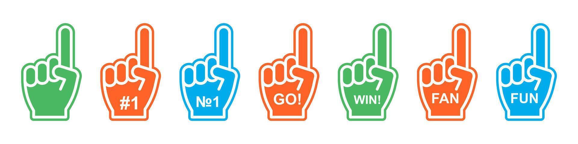 Number one fun hand, sport icon set vector