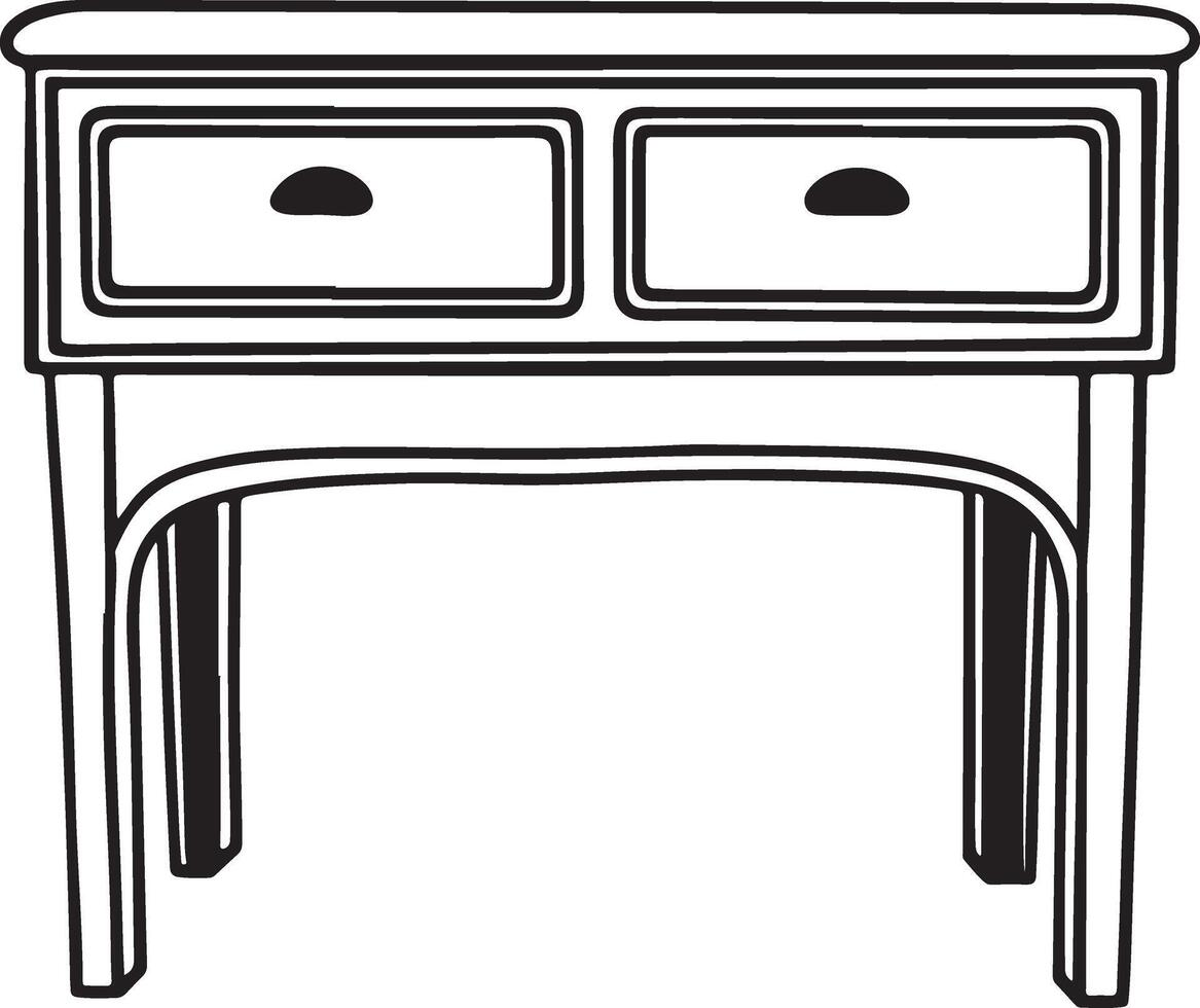 Two drawer wooden console table isolated on white background vector
