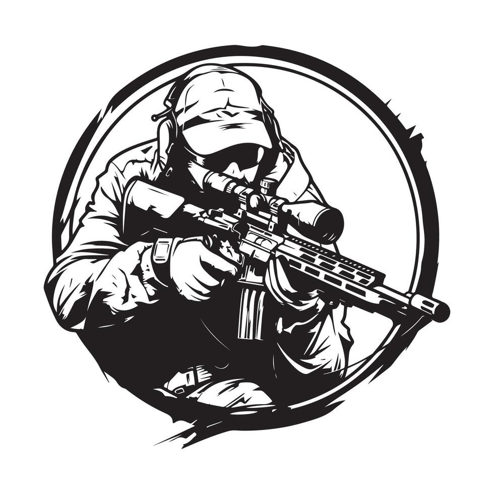 Army sniper silhouette isolated marksman portrait vector