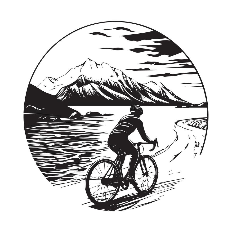 Cycling Along the Beautiful Lakeside Enjoying the Scenic View in a Relaxing vector