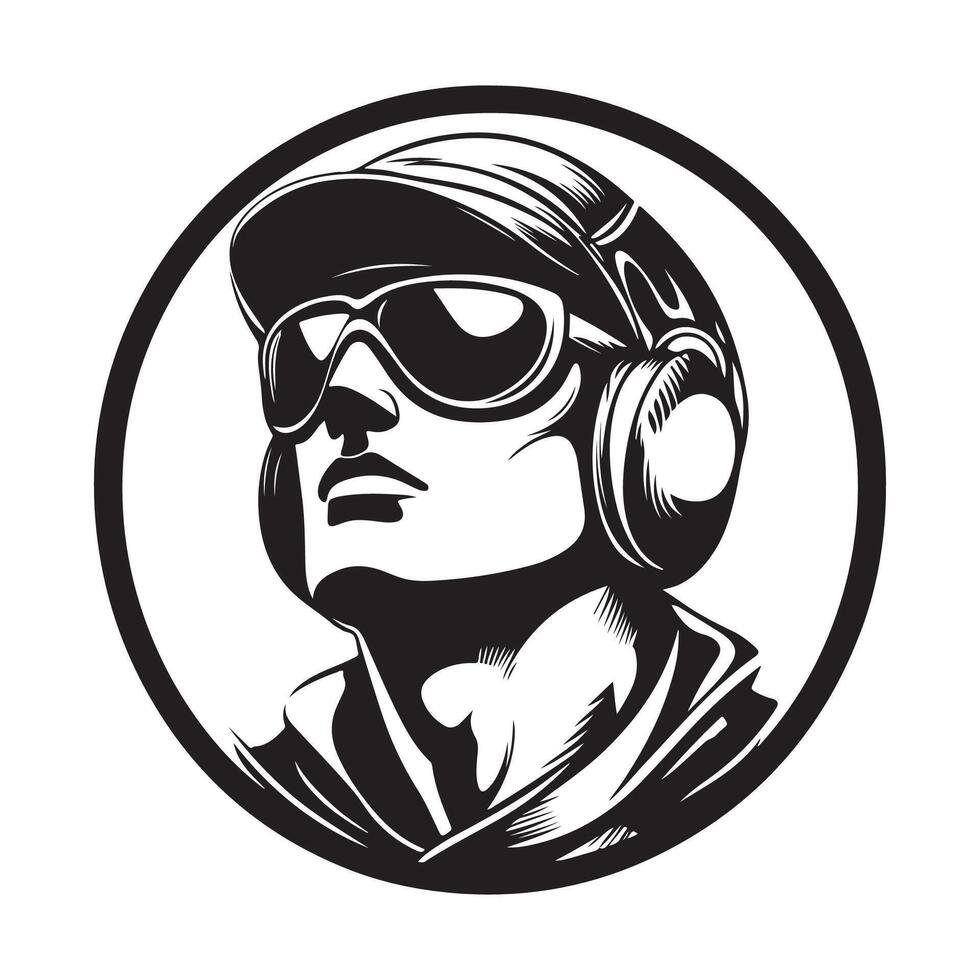 Simple airman or pilot silhouette mascot element vector