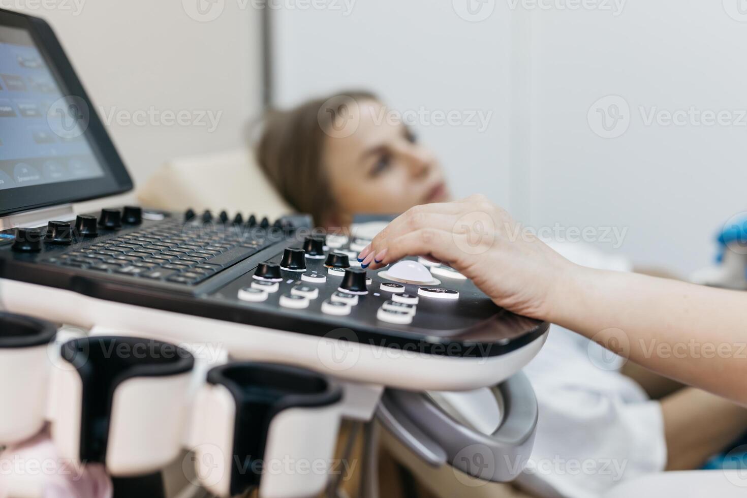 An ultrasound machine when a health care professional performs a scan. Medical imaging and diagnostic technology concept. photo