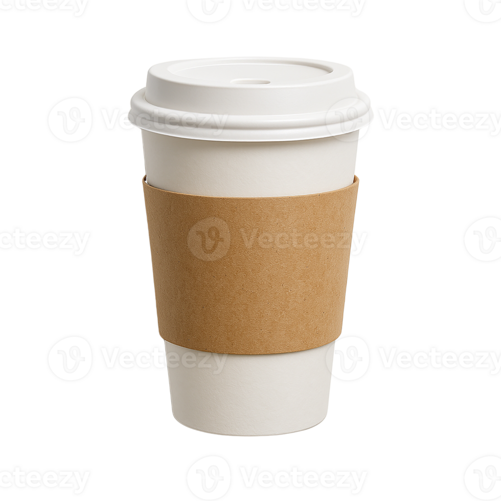 White Coffee Cup With Cardboard Sleeve isolated on a transparent background disposable cup png