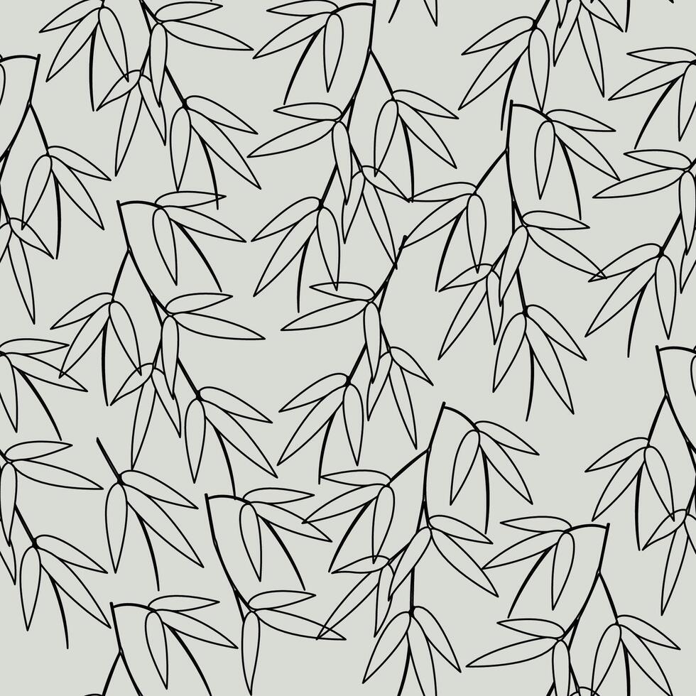 Seamless pattern bamboo leaves abstract background. illustration hand drawn line art vector