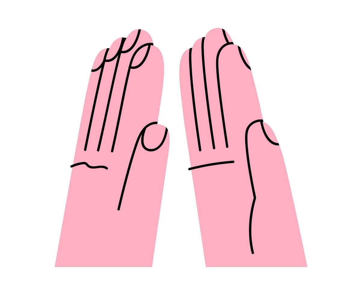 Hand drawn cute cartoon illustration high five human hands gesture. Flat clapping arms sign doodle. teamwork or cooperation sticker. Success celebration icon. Greeting interaction. Isolated. vector