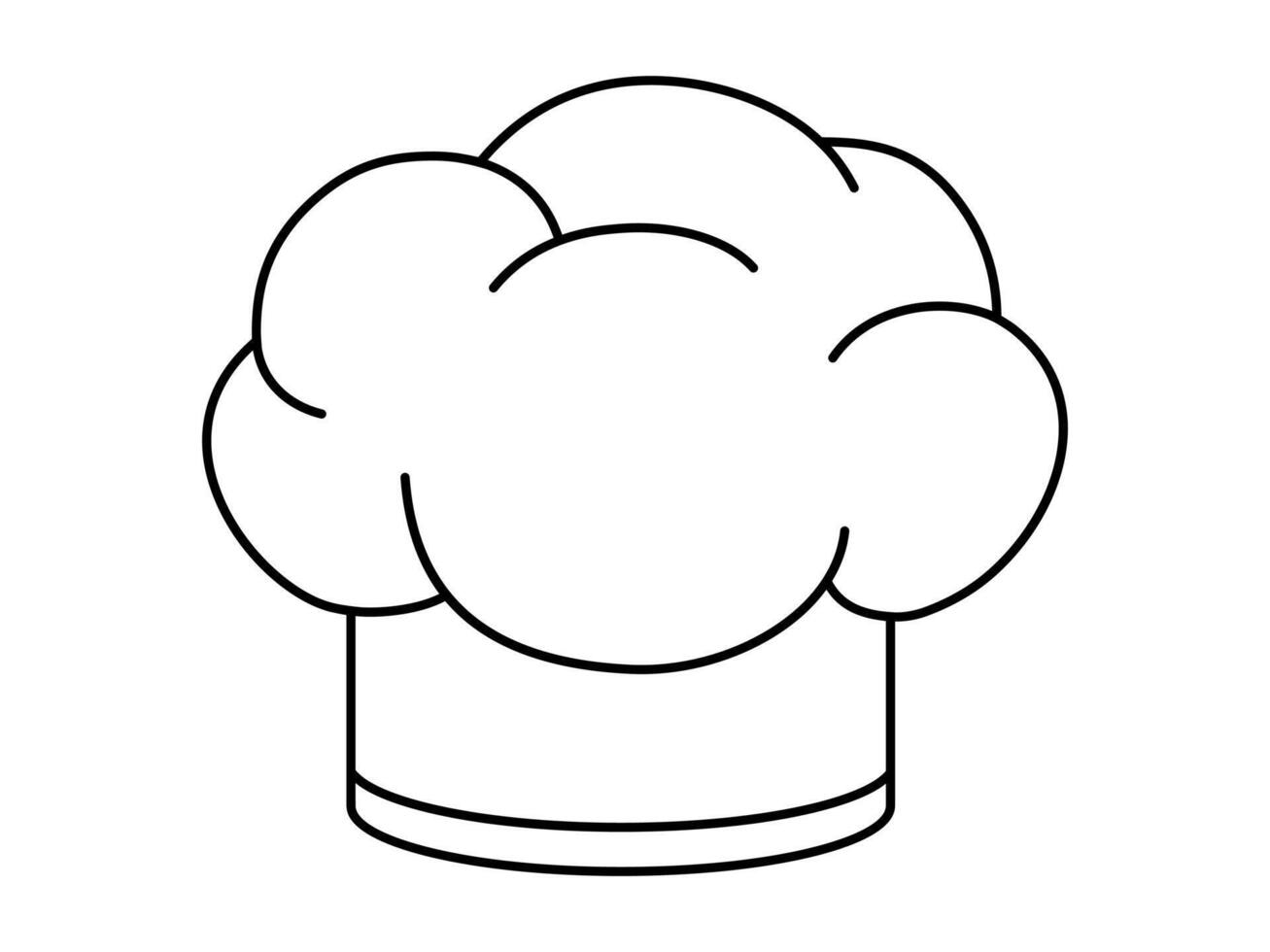 Hand drawn cute outline illustration of chefs cap. Flat restaurant cooker hat line art doodle. Culinary uniform. Healthy eating sticker, icon. Baker head. Cuisine professional wear. Isolated. vector