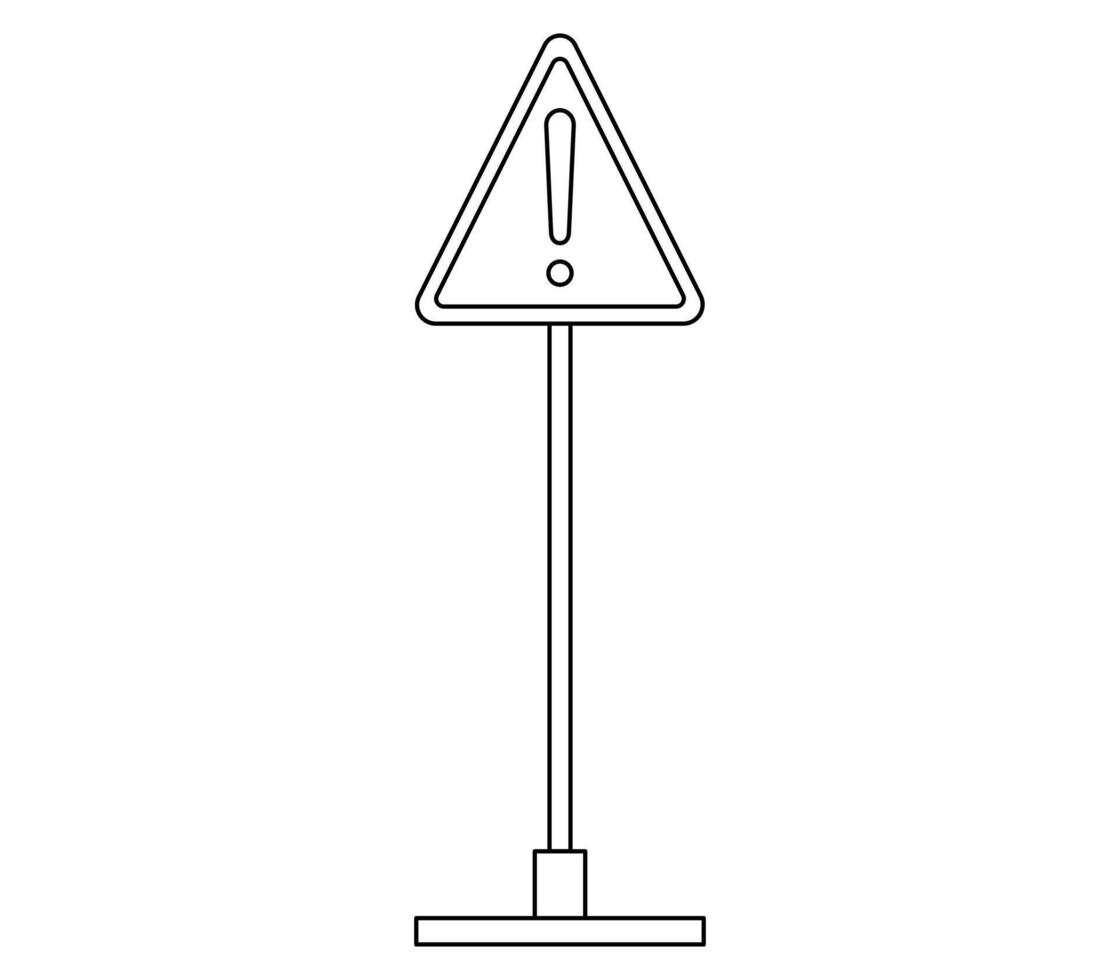 Hand drawn cute outline illustration of triangle warning sign. Flat road warning or caution symbol with exclamation mark line art doodle. Under construction. Attention or caution icon. Isolated vector