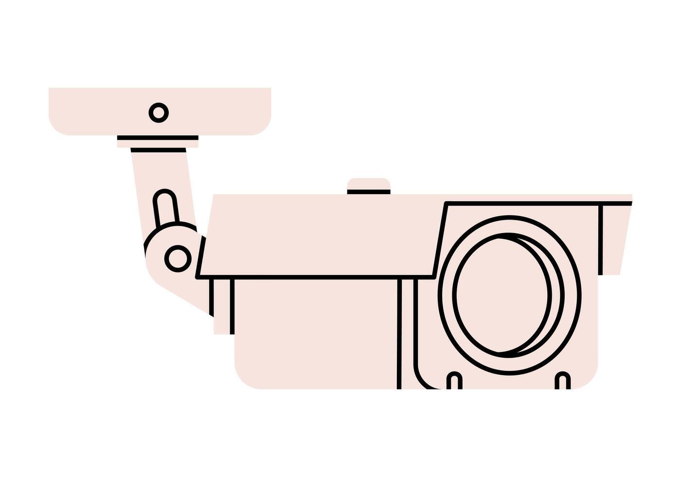 Hand drawn cute cartoon illustration of security camera. Flat outdoor optical cctv sticker doodle. Surveillance system icon. Spy or track cam. Warden or guard concept. Isolated. vector