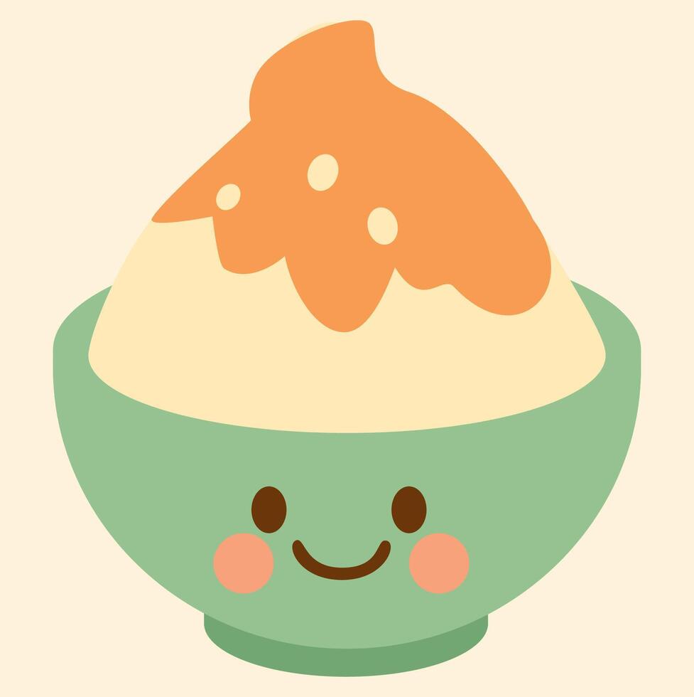 Cute Japanese Shaved Ice Dessert with Smiling Face vector