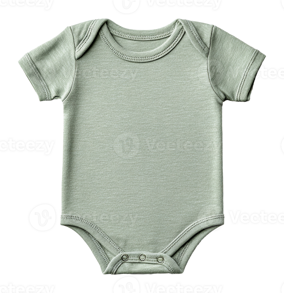 A comfortable light green short sleeve baby bodysuit is isolated. This soft infant clothing item features snaps and is suitable for newborns. png