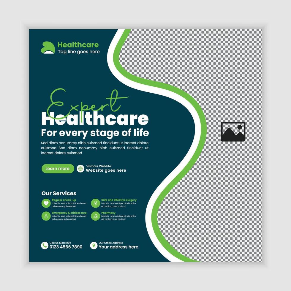 Doctor consultation appointment reminder social media post, healthcare services clinic web design template vector