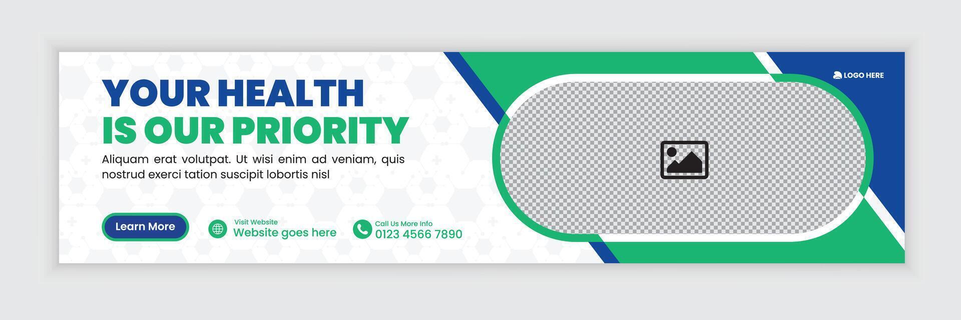Social media cover banner, online web banner design template for healthcare, doctor and clinic services vector