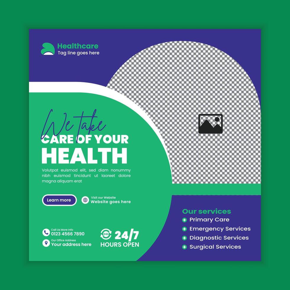 Online healthcare booking banner design for clinic, doctor appointment reminder social media post template vector