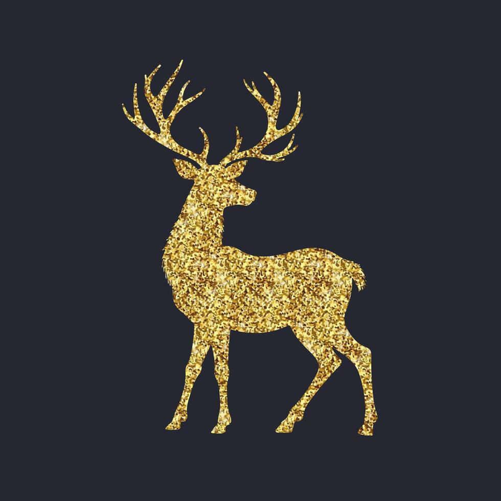 Golden Shining elegant Christmas deer silhouette. Flat isolated illustration. Vintage confetti design. vector